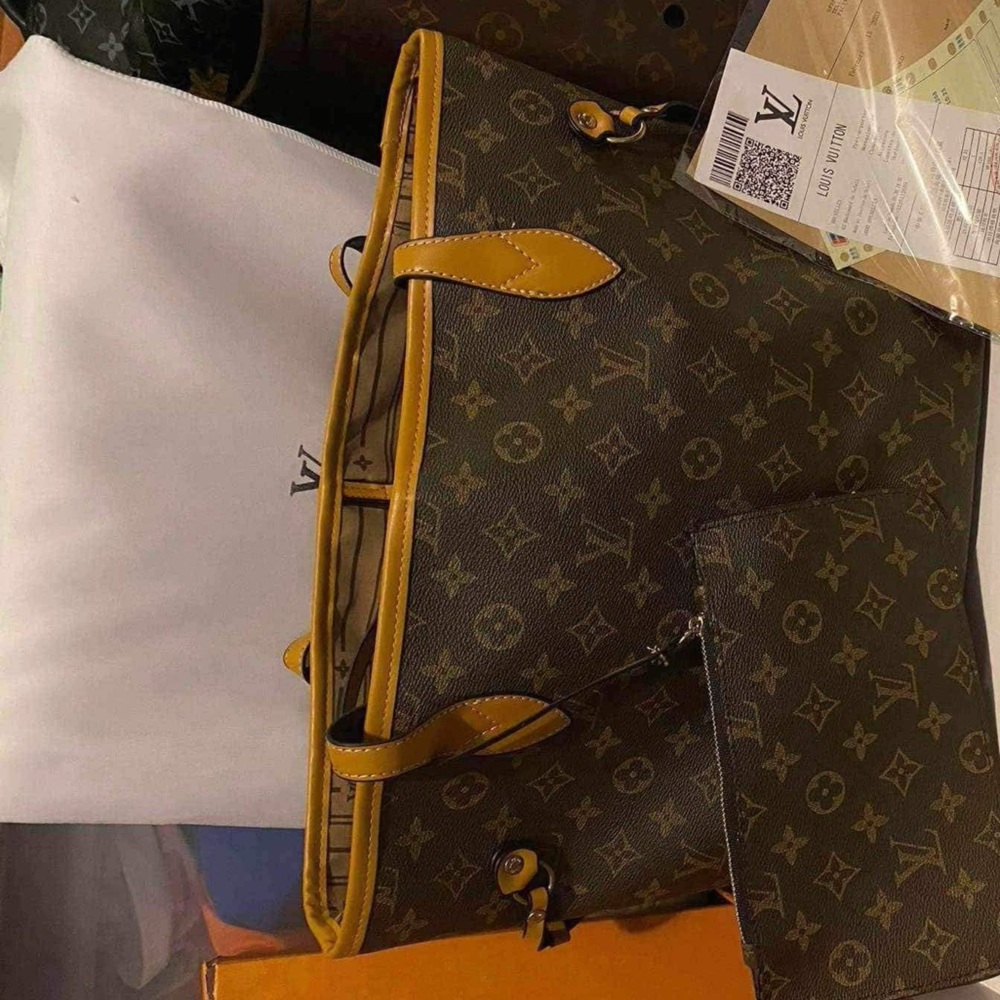 Louis Vuitton Brown and Yellow Neverfull Tote